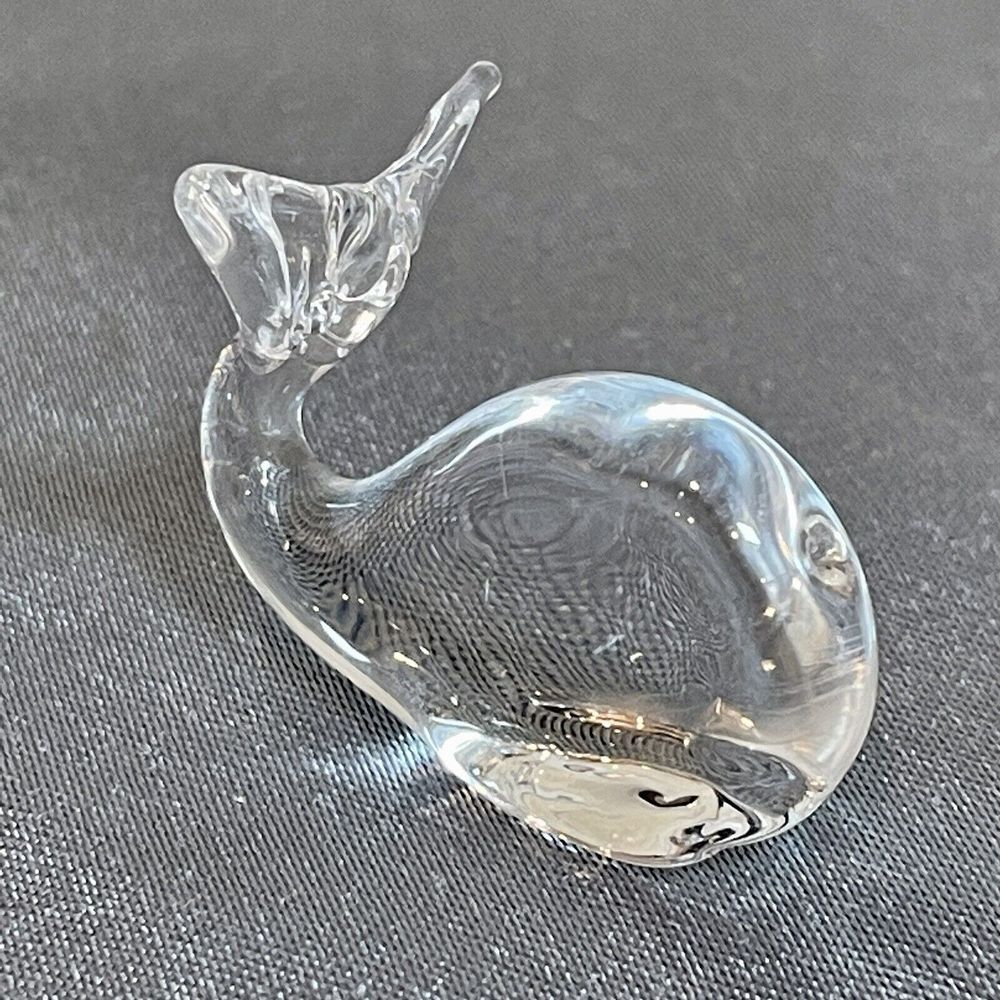 Dolphin Whale Figurines Miniature 2 Inch Pair Clear Hand Blown Crystal Glass - Picture 2 of 12